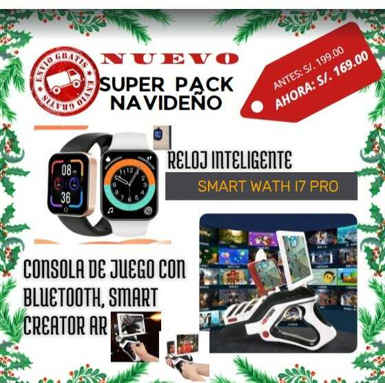 🎄PACK NAVIDEÑO CONSOLA DE JUEGO CON BLUETOOTH + UN RELOJ SMART WATH I7 PRO MAX A SOLO S/. 199.00